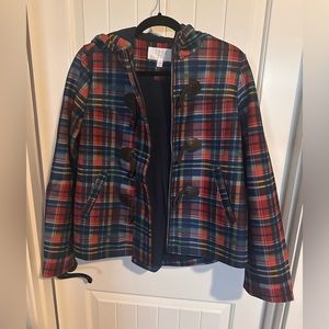 Plaid jacket, great detailing at buttons and pleated back.